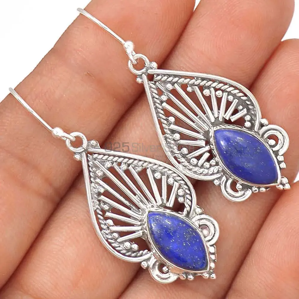 925 Sterling Silver Earrings In Semi Precious Lapis Gemstone 925SE2644_1