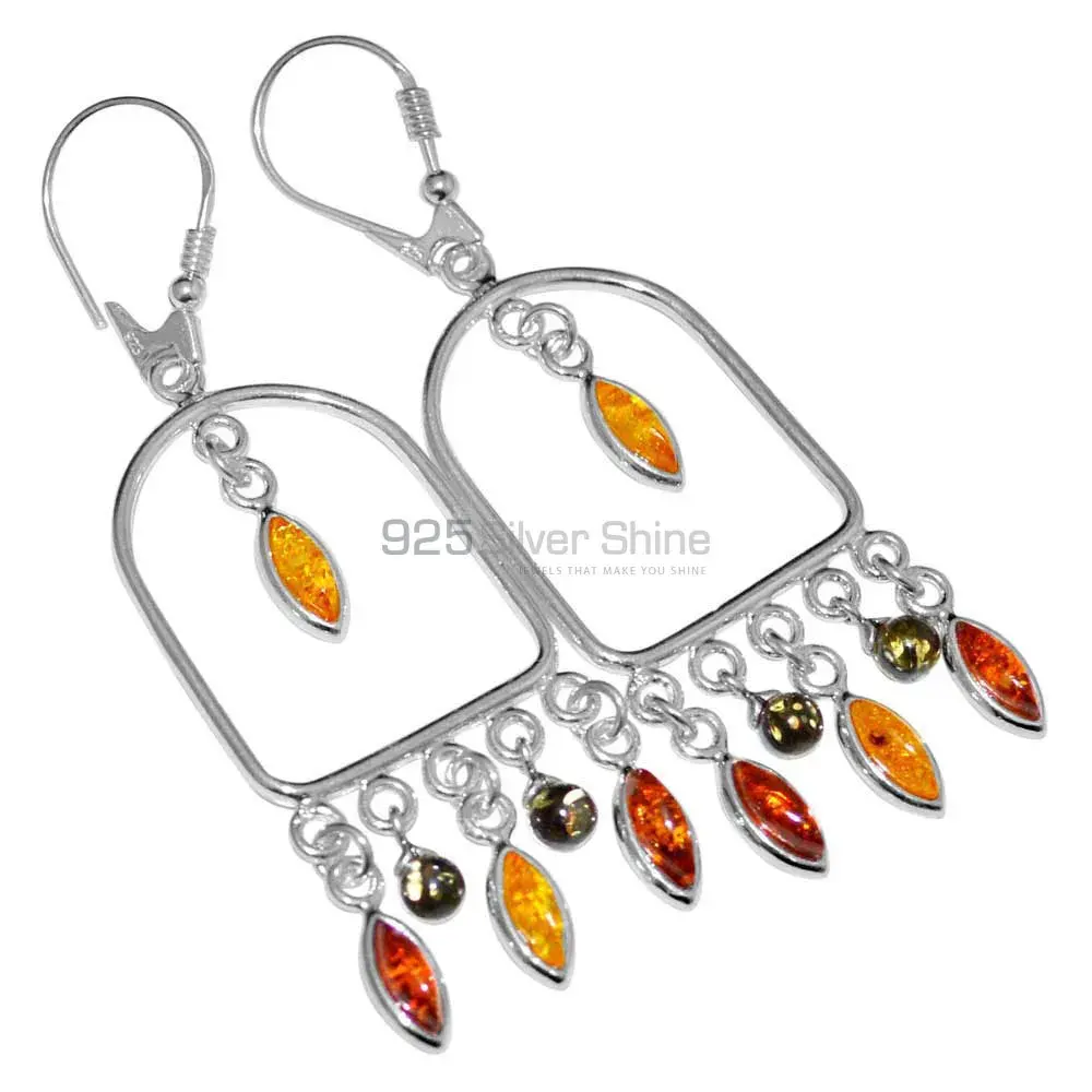 925 Sterling Silver Earrings In Genuine Amber Gemstone 925SE2917