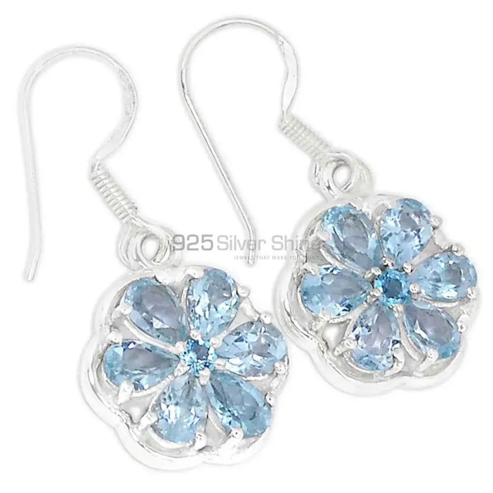 925 Sterling Silver Earrings In Genuine Blue Topaz Gemstone 925SE489