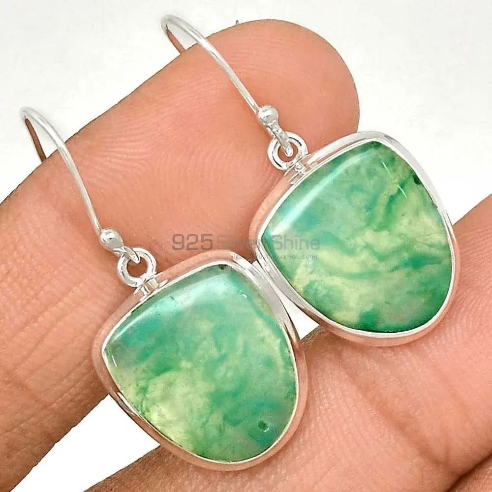 925 Sterling Silver Earrings In Genuine Chrysoprase Gemstone 925SE2283_1