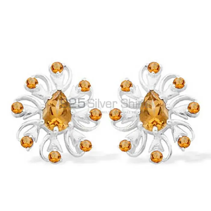 925 Sterling Silver Earrings In Genuine Citrine Gemstone 925SE963