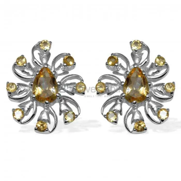 925 Sterling Silver Earrings In Genuine Citrine Gemstone 925SE963_2