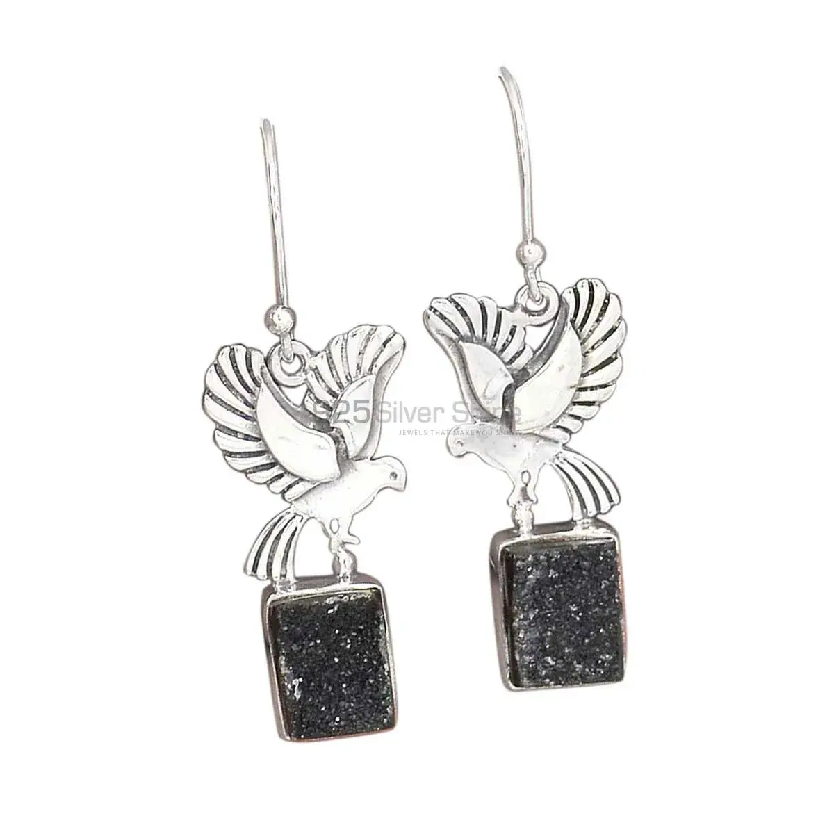925 Sterling Silver Earrings In Genuine Druzy Gemstone 925SE2673_0