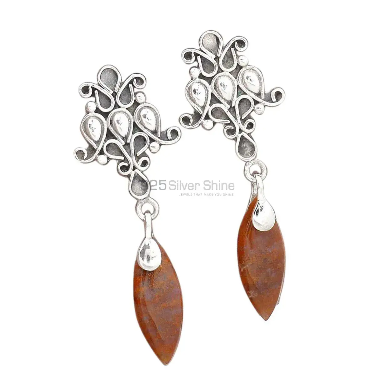 925 Sterling Silver Earrings In Genuine Jasper Gemstone 925SE2046_0