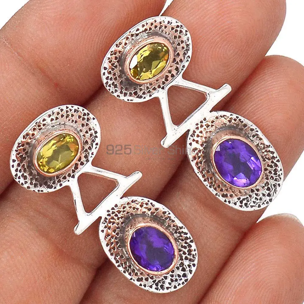 925 Sterling Silver Earrings In Genuine Multi Gemstone 925SE2125_1