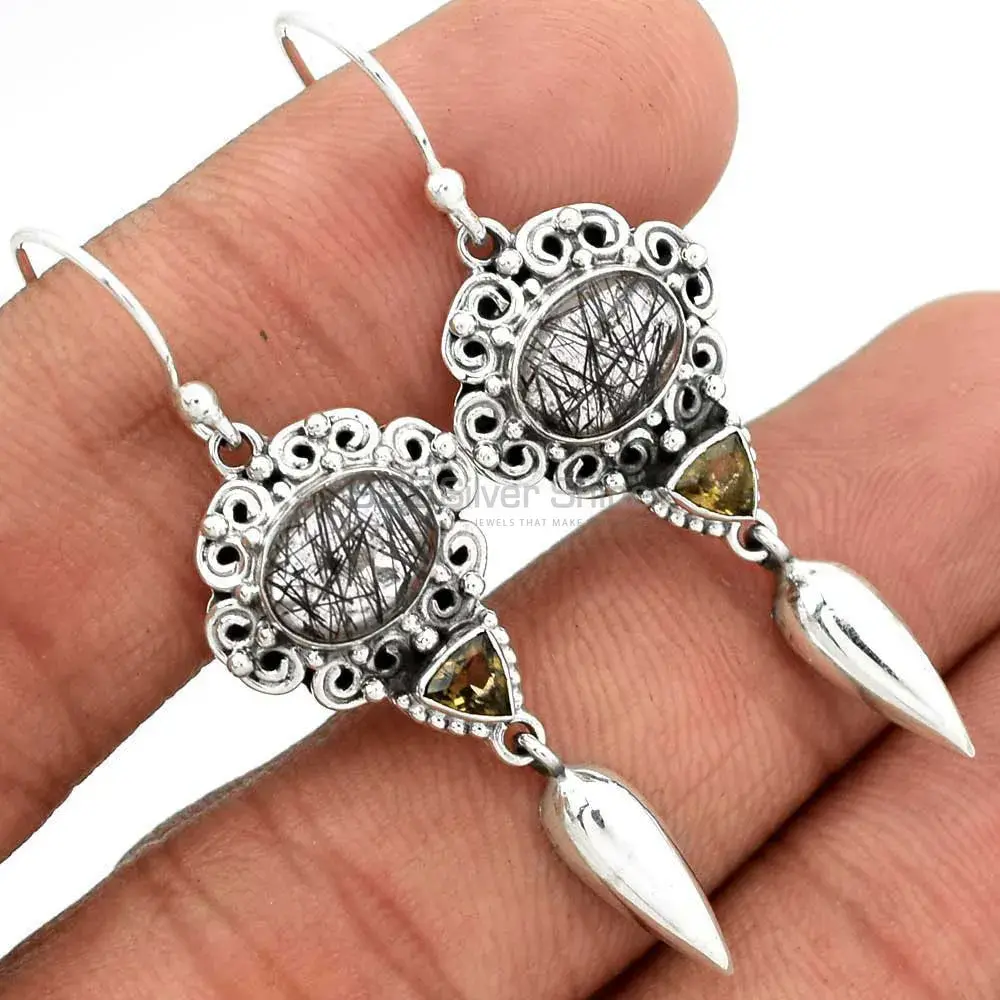 925 Sterling Silver Earrings In Genuine Multi Gemstone 925SE2441_1