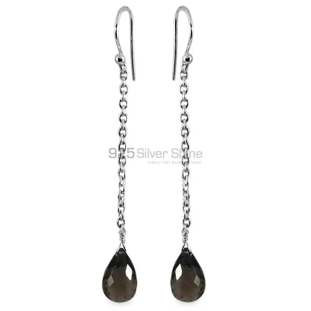 925 Sterling Silver Earrings In Genuine Smoky Quartz Gemstone 925SE1349