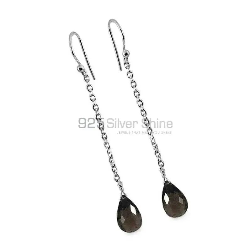 925 Sterling Silver Earrings In Genuine Smoky Quartz Gemstone 925SE1349_0