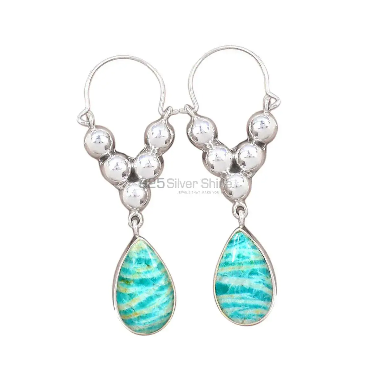 925 Sterling Silver Earrings In Natural Amazonite Gemstone 925SE3073_0