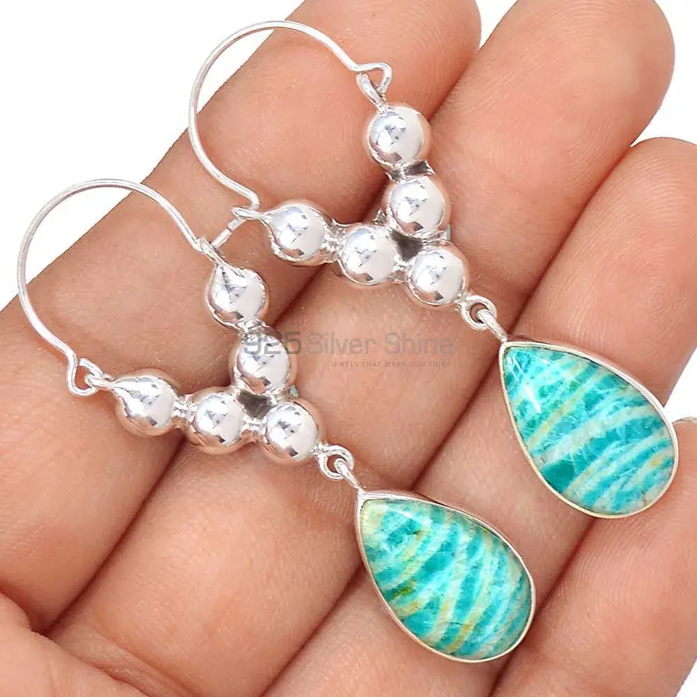 925 Sterling Silver Earrings In Natural Amazonite Gemstone 925SE3073_1