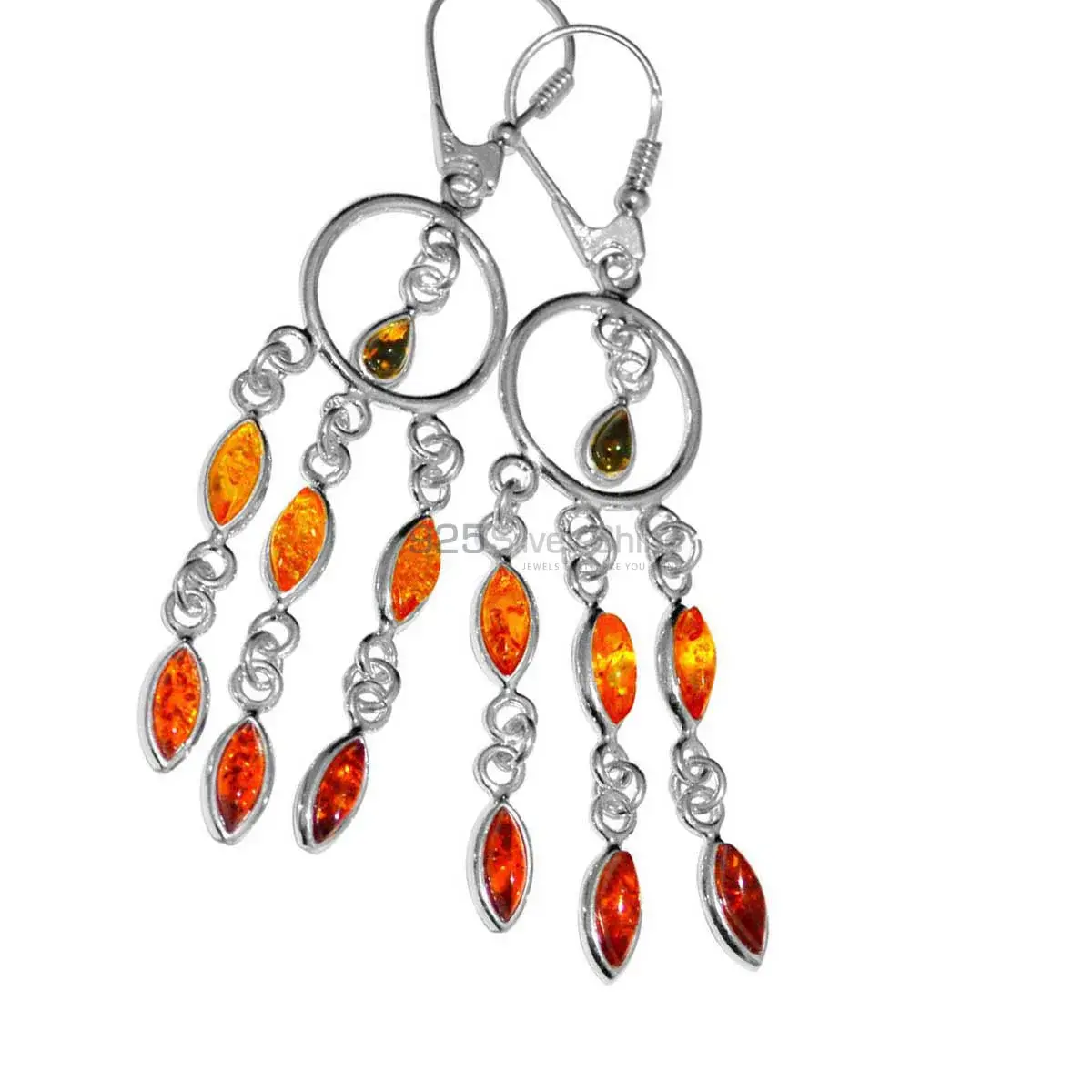 925 Sterling Silver Earrings In Natural Amber Gemstone 925SE2915