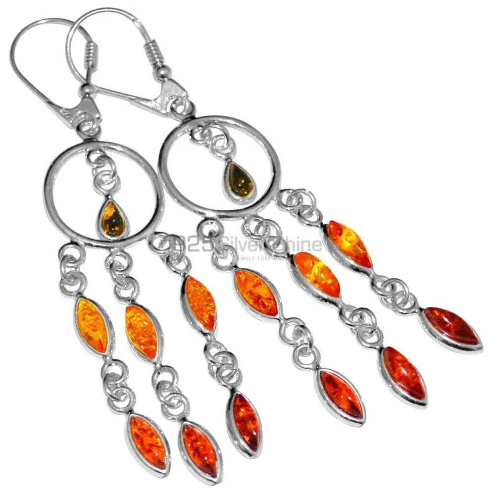 925 Sterling Silver Earrings In Natural Amber Gemstone 925SE2915_0