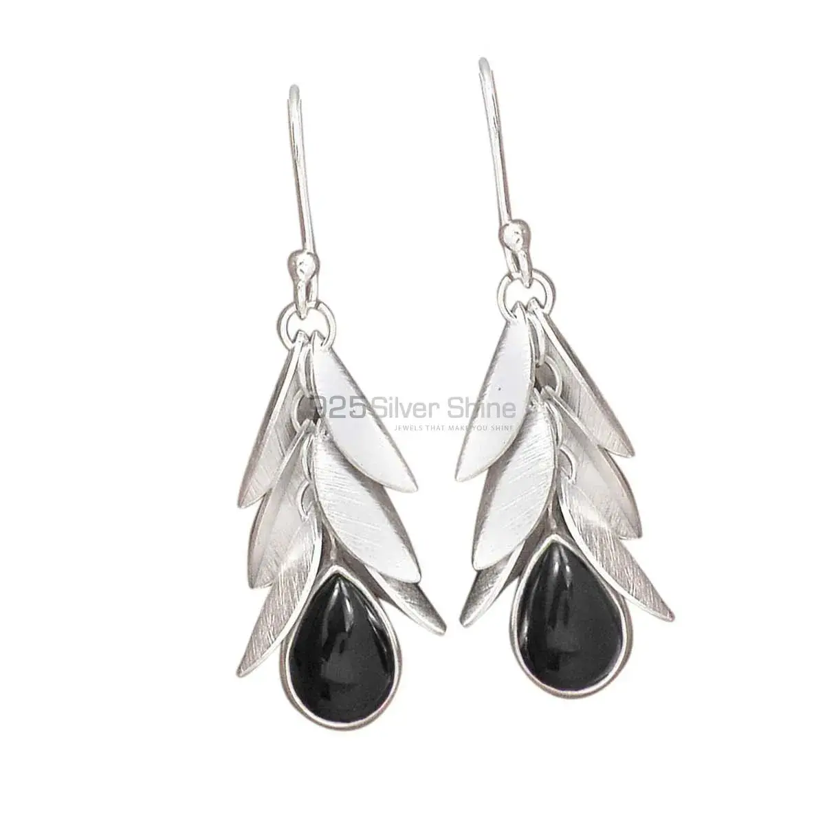 925 Sterling Silver Earrings In Natural Black Onyx Gemstone 925SE2994
