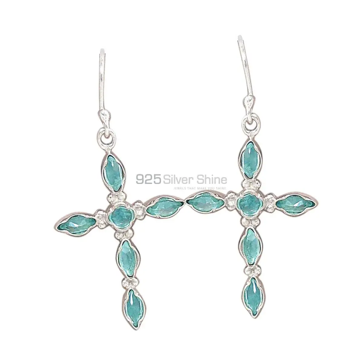 925 Sterling Silver Earrings In Natural Blue Topaz Gemstone 925SE2836_0