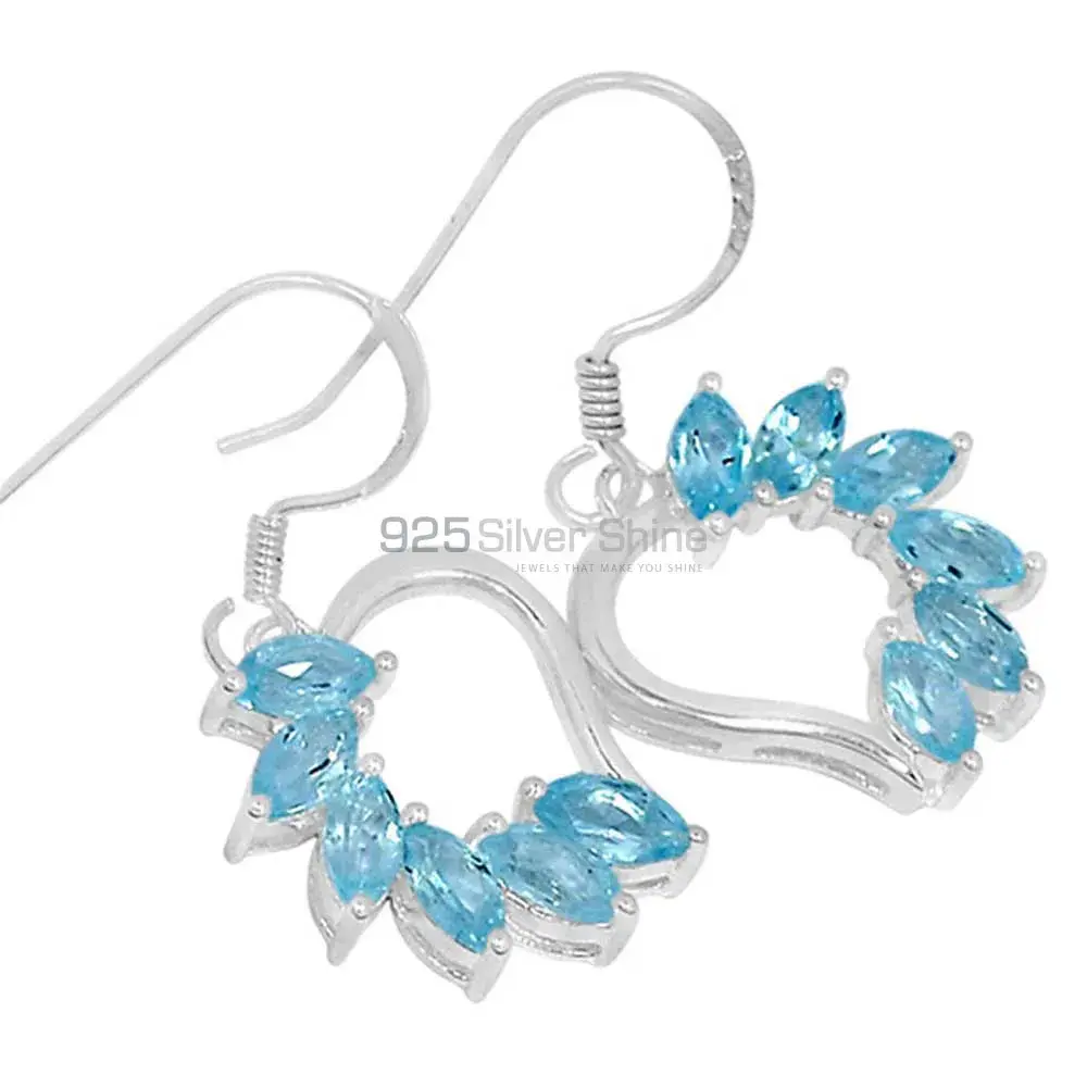 925 Sterling Silver Earrings In Natural Blue Topaz Gemstone 925SE408_0