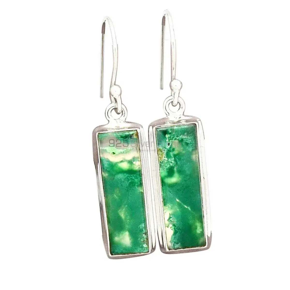 925 Sterling Silver Earrings In Natural Chrysoprase Gemstone 925SE2281_0