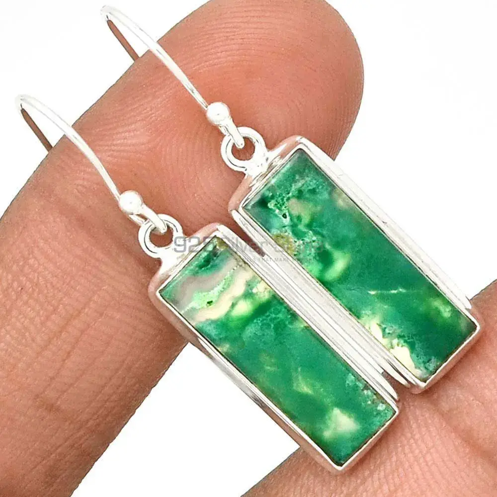 925 Sterling Silver Earrings In Natural Chrysoprase Gemstone 925SE2281_1