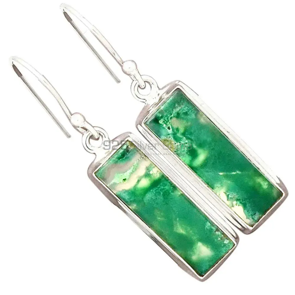 925 Sterling Silver Earrings In Natural Chrysoprase Gemstone 925SE2281_2