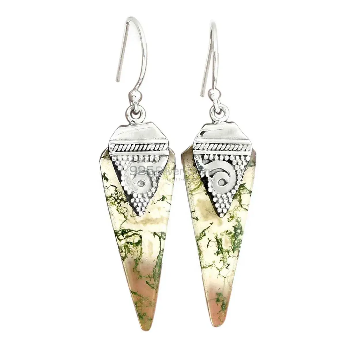 925 Sterling Silver Earrings In Natural Moss Agate Gemstone 925SE2518_0