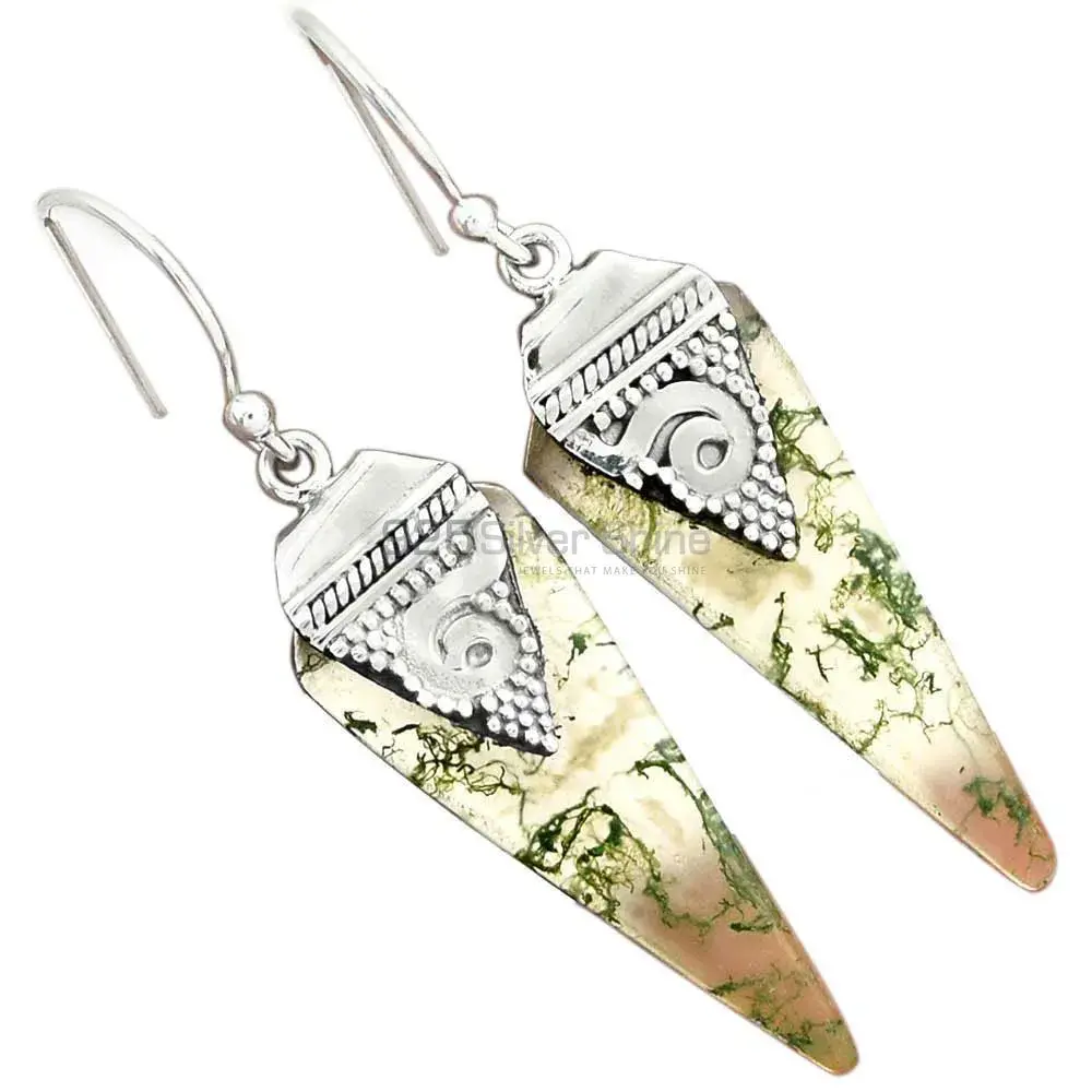 925 Sterling Silver Earrings In Natural Moss Agate Gemstone 925SE2518_1