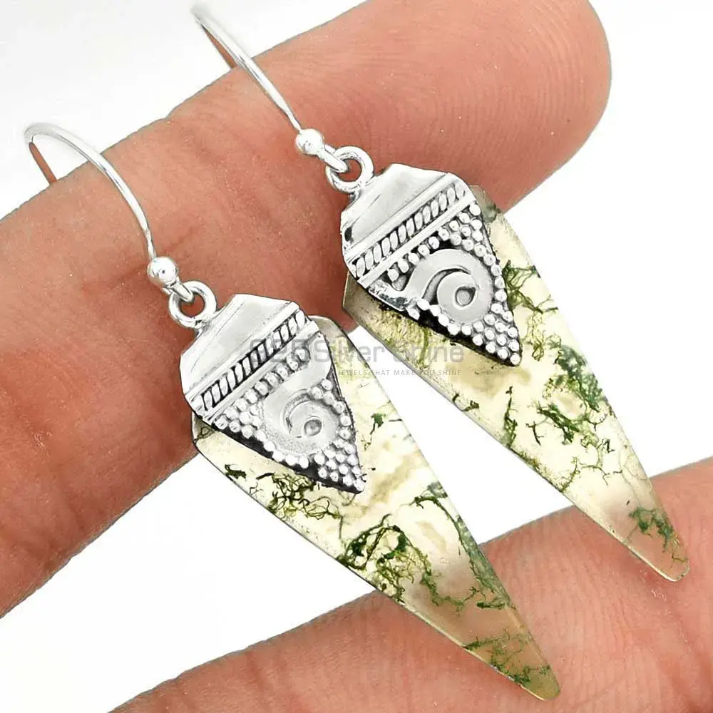 925 Sterling Silver Earrings In Natural Moss Agate Gemstone 925SE2518_2