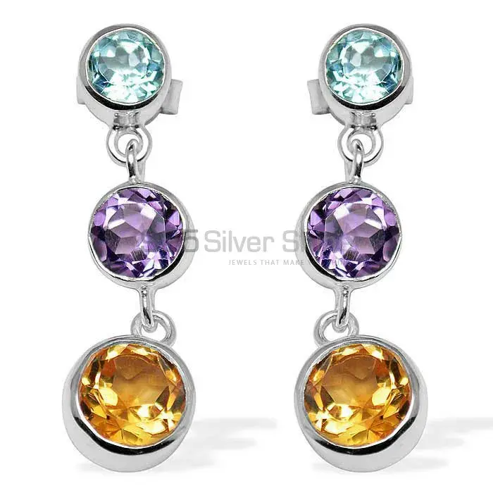 925 Sterling Silver Earrings In Natural Multi Gemstone 925SE1119_0