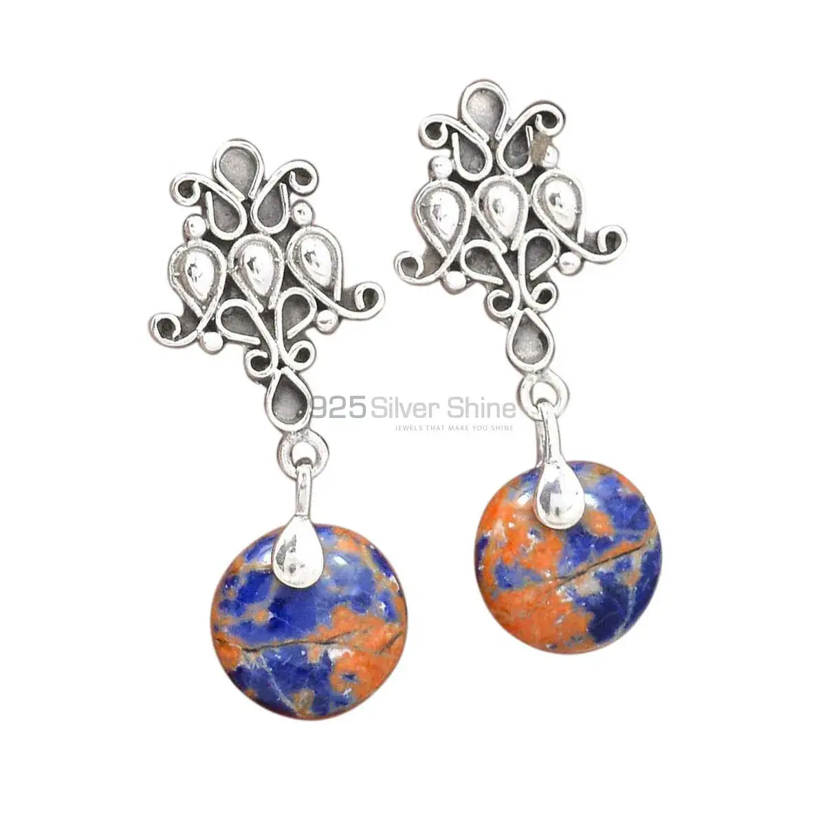 925 Sterling Silver Earrings In Natural Sodalite Gemstone 925SE2044_0