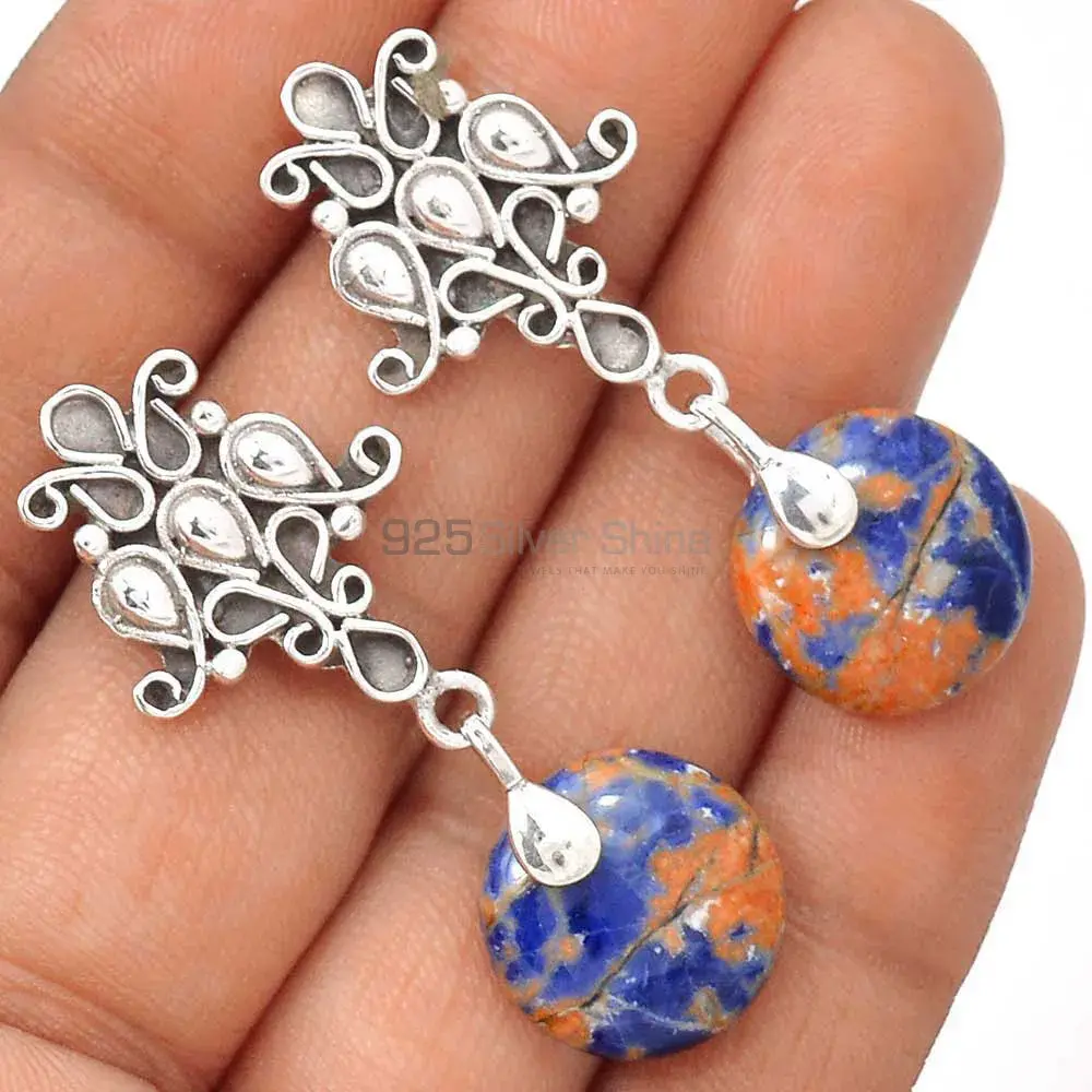 925 Sterling Silver Earrings In Natural Sodalite Gemstone 925SE2044_1