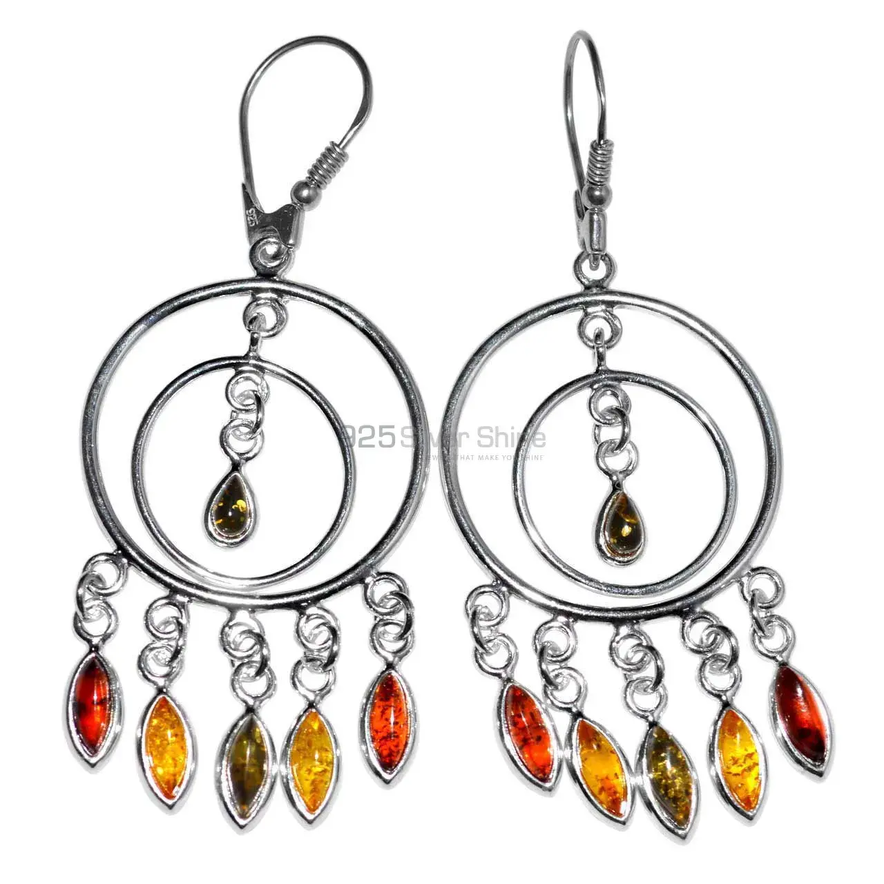 925 Sterling Silver Earrings In Semi Precious Amber Gemstone 925SE2916