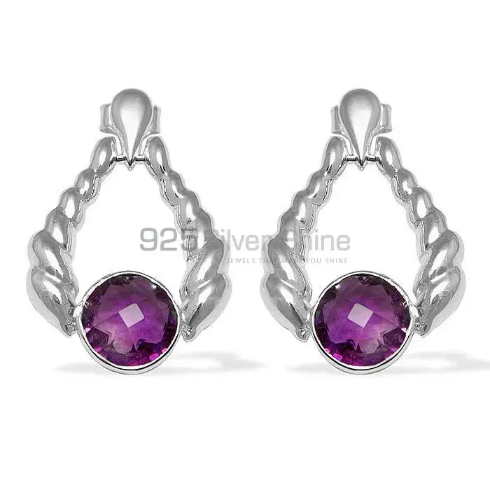 925 Sterling Silver Earrings In Semi Precious Amethyst Gemstone 925SE804_0