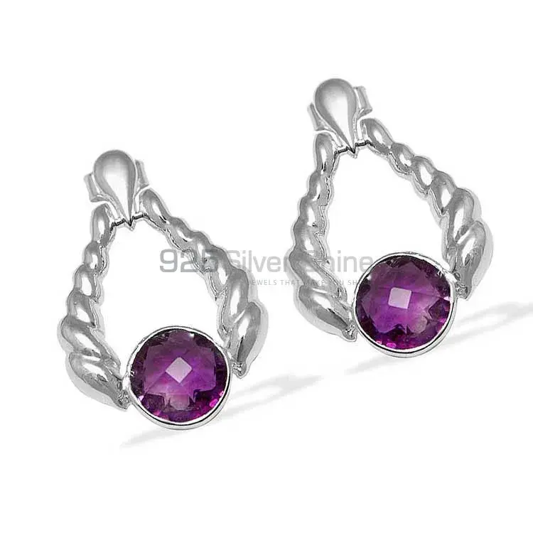 925 Sterling Silver Earrings In Semi Precious Amethyst Gemstone 925SE804_1