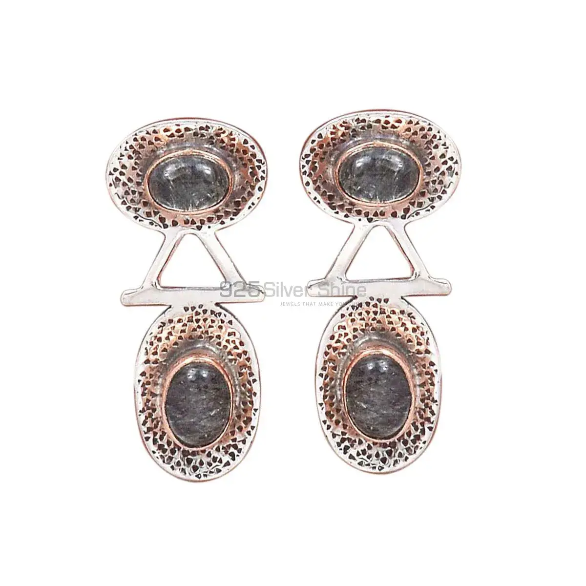 925 Sterling Silver Earrings In Semi Precious Black Rutile Gemstone 925SE2124_0