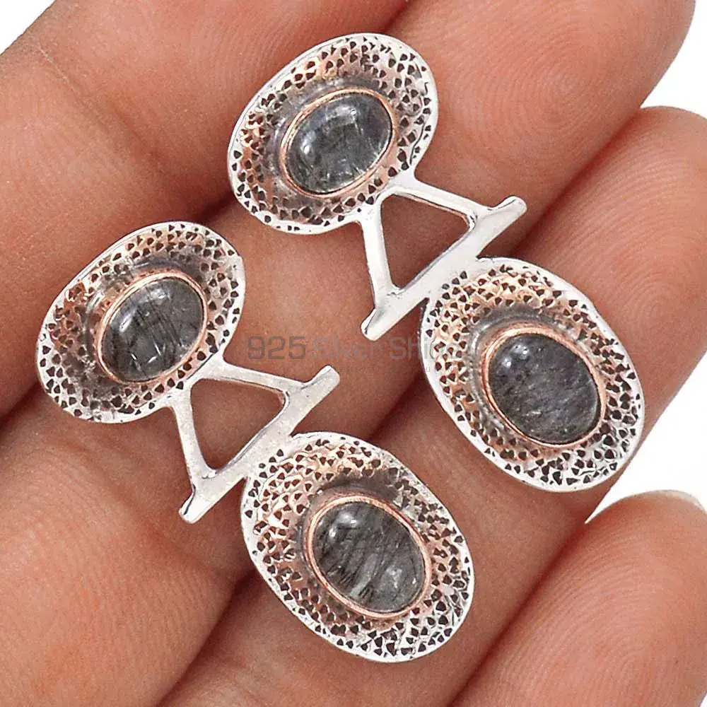 925 Sterling Silver Earrings In Semi Precious Black Rutile Gemstone 925SE2124_1