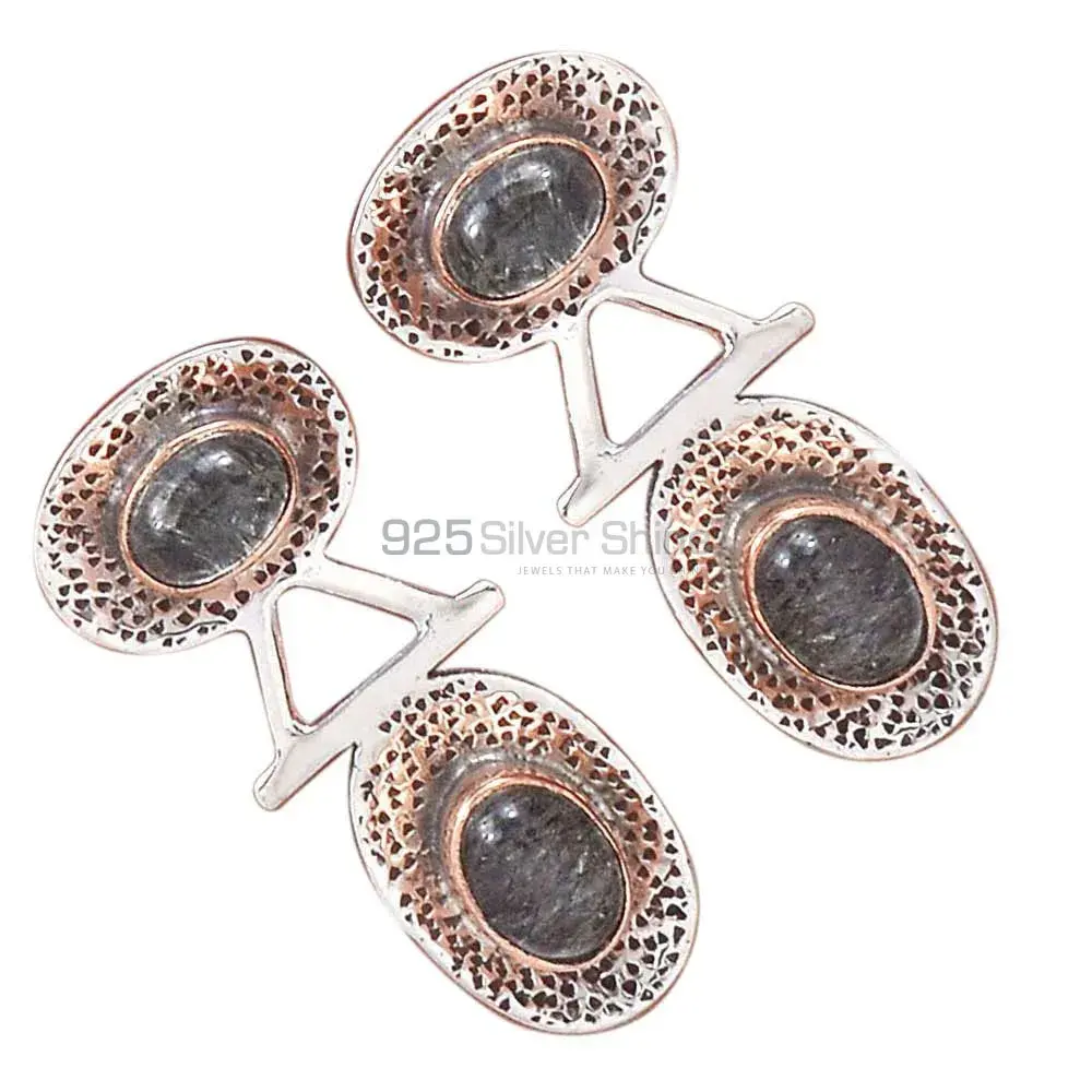 925 Sterling Silver Earrings In Semi Precious Black Rutile Gemstone 925SE2124_2