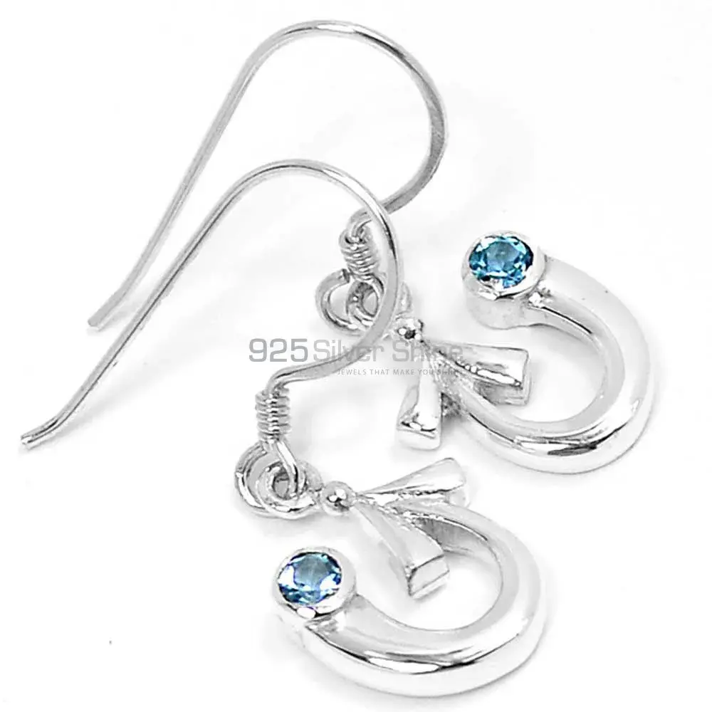 925 Sterling Silver Earrings In Semi Precious Blue Topaz Gemstone 925SE646_0