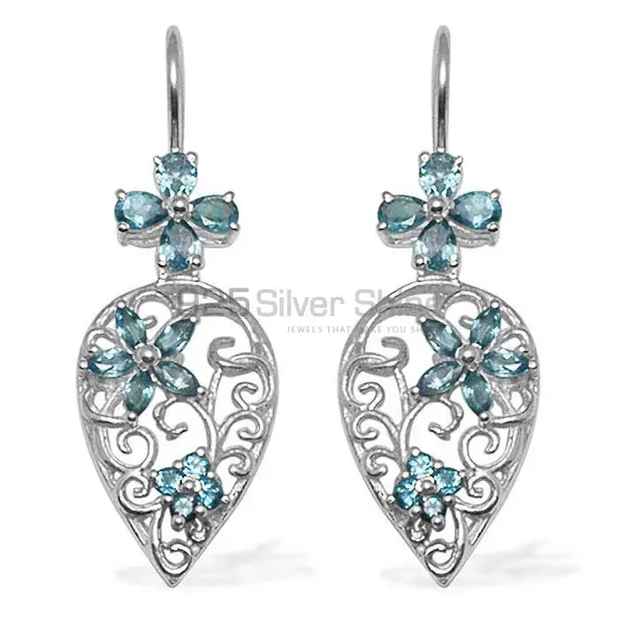 925 Sterling Silver Earrings In Semi Precious Blue Topaz Gemstone 925SE725_0
