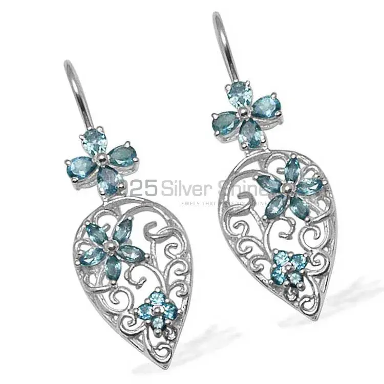 925 Sterling Silver Earrings In Semi Precious Blue Topaz Gemstone 925SE725_1