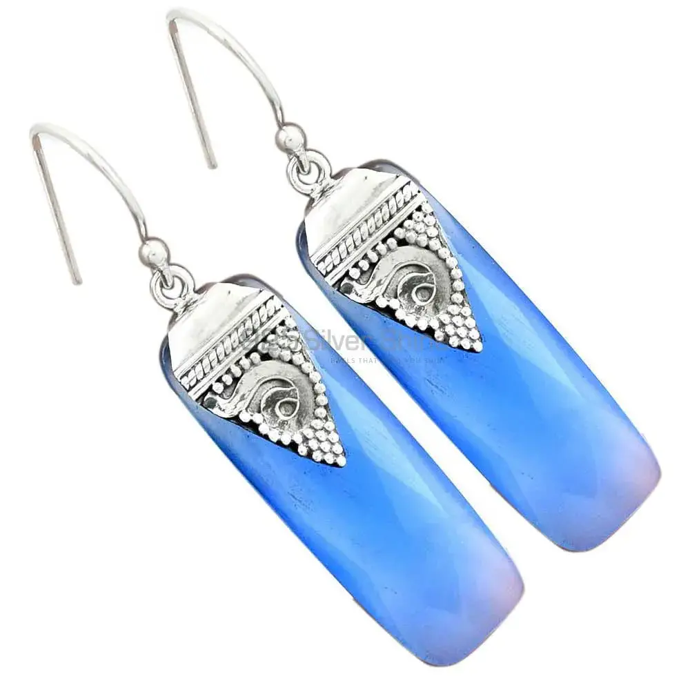 925 Sterling Silver Earrings In Semi Precious Chalcedony Gemstone 925SE2519_1