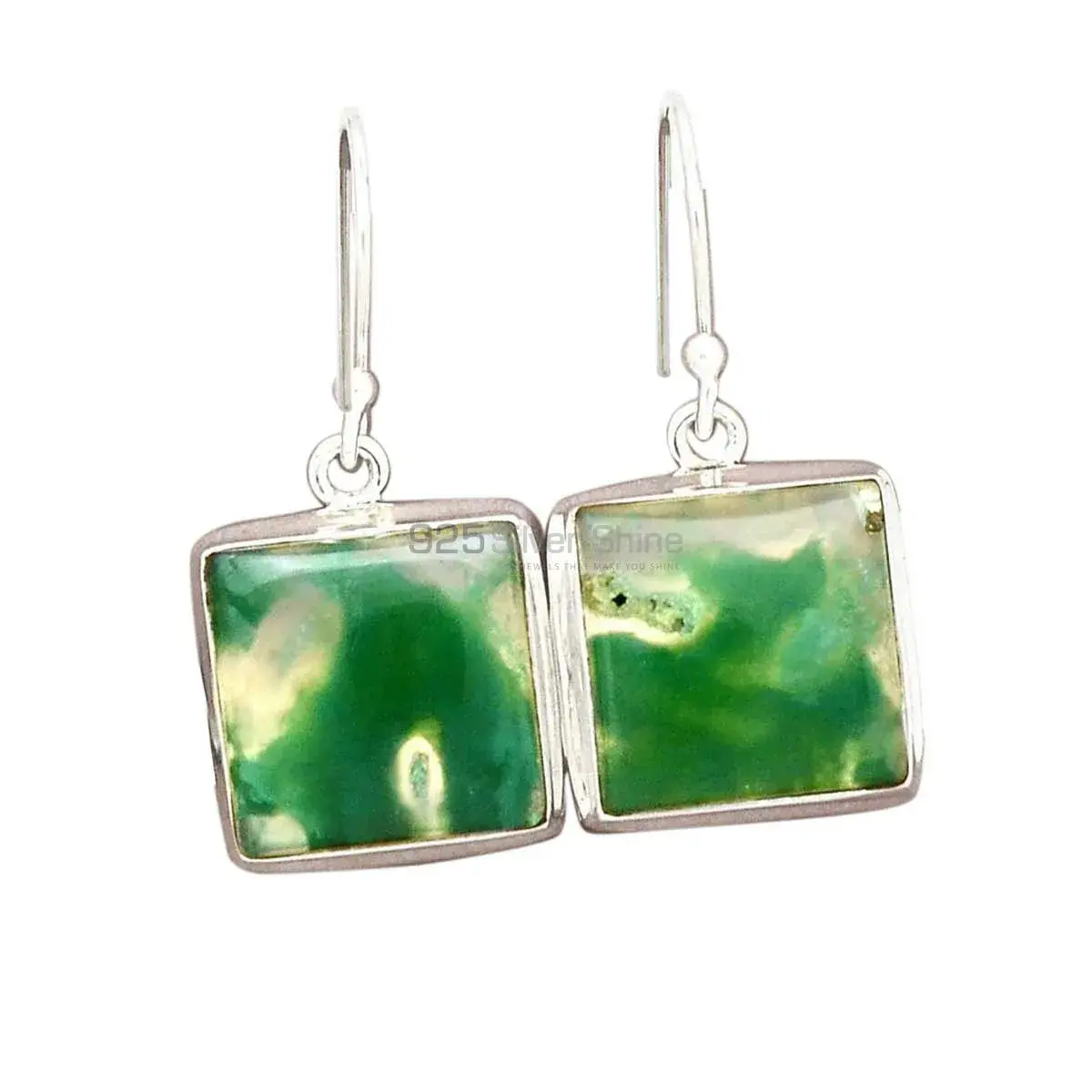 925 Sterling Silver Earrings In Semi Precious Chrysoprase Gemstone 925SE2282_1