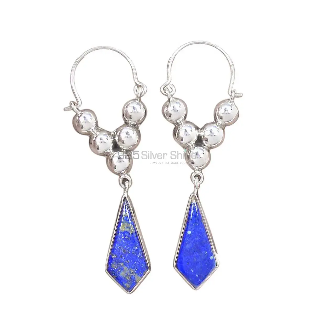 925 Sterling Silver Earrings In Semi Precious Lapis Gemstone 925SE3074_0