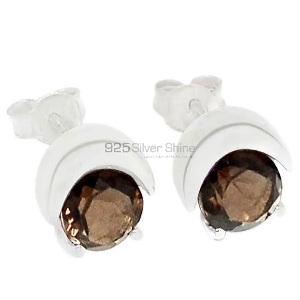925 Sterling Silver Earrings In Semi Precious Smoky Quartz Gemstone 925SE330_0
