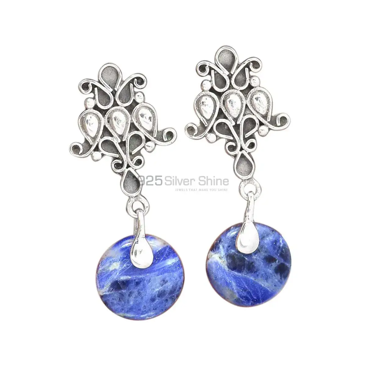 925 Sterling Silver Earrings In Semi Precious Sodalite Gemstone 925SE2045_0