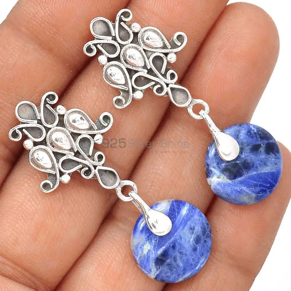 925 Sterling Silver Earrings In Semi Precious Sodalite Gemstone 925SE2045_1