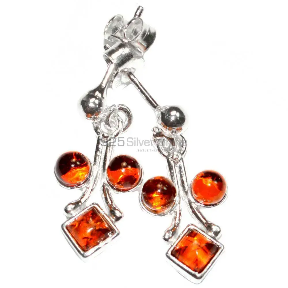 925 Sterling Silver Earrings In Genuine Amber Gemstone 925SE2911_0