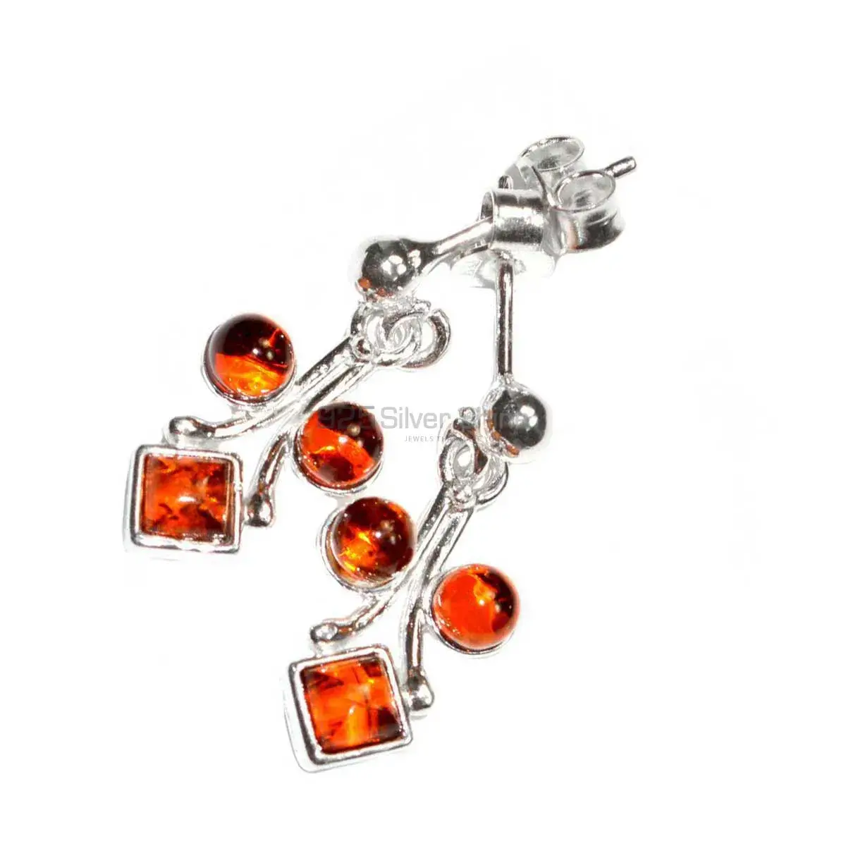 925 Sterling Silver Earrings Suppliers In Genuine Amber Gemstone 925SE2911_0