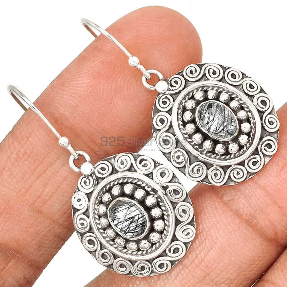 925 Sterling Silver Earrings Suppliers In Genuine Black Rutile Gemstone 925SE2990_0