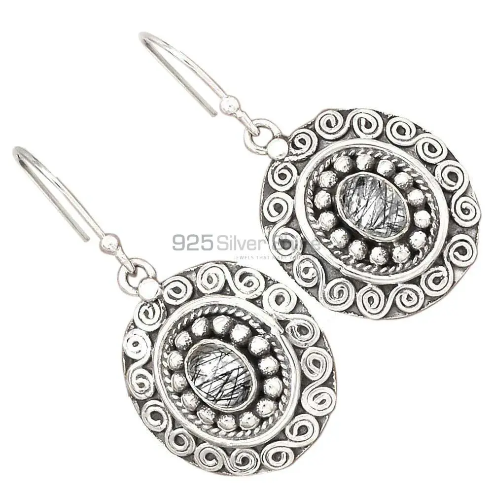925 Sterling Silver Earrings Suppliers In Genuine Black Rutile Gemstone 925SE2990_1