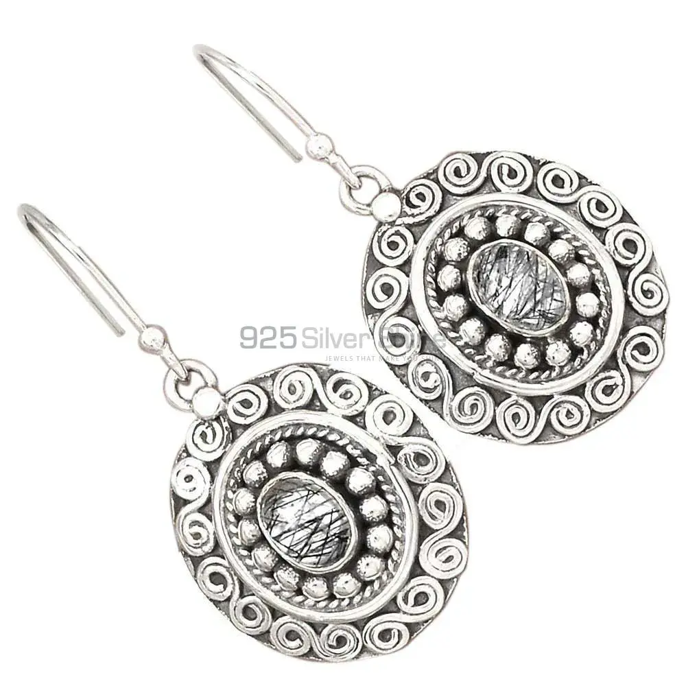 925 Sterling Silver Earrings In Genuine Black Rutile Gemstone 925SE2990_2