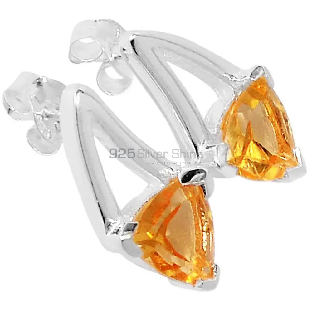 925 Sterling Silver Earrings In Genuine Citrine Gemstone 925SE404_0
