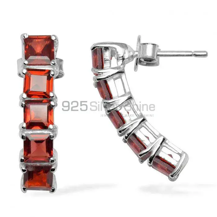 925 Sterling Silver Earrings In Genuine Garnet Gemstone 925SE957_0